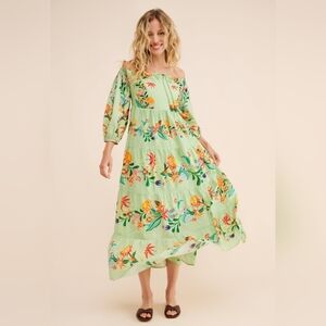 🔥SALE -Farm Rio x Anthropologie Off-The-Shoulder Tiered Floral Midi Dress (XXS)